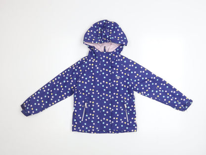 Trespass Girls Blue Polka Dot Waterproof Hooded Rain Coat 3-4 Years