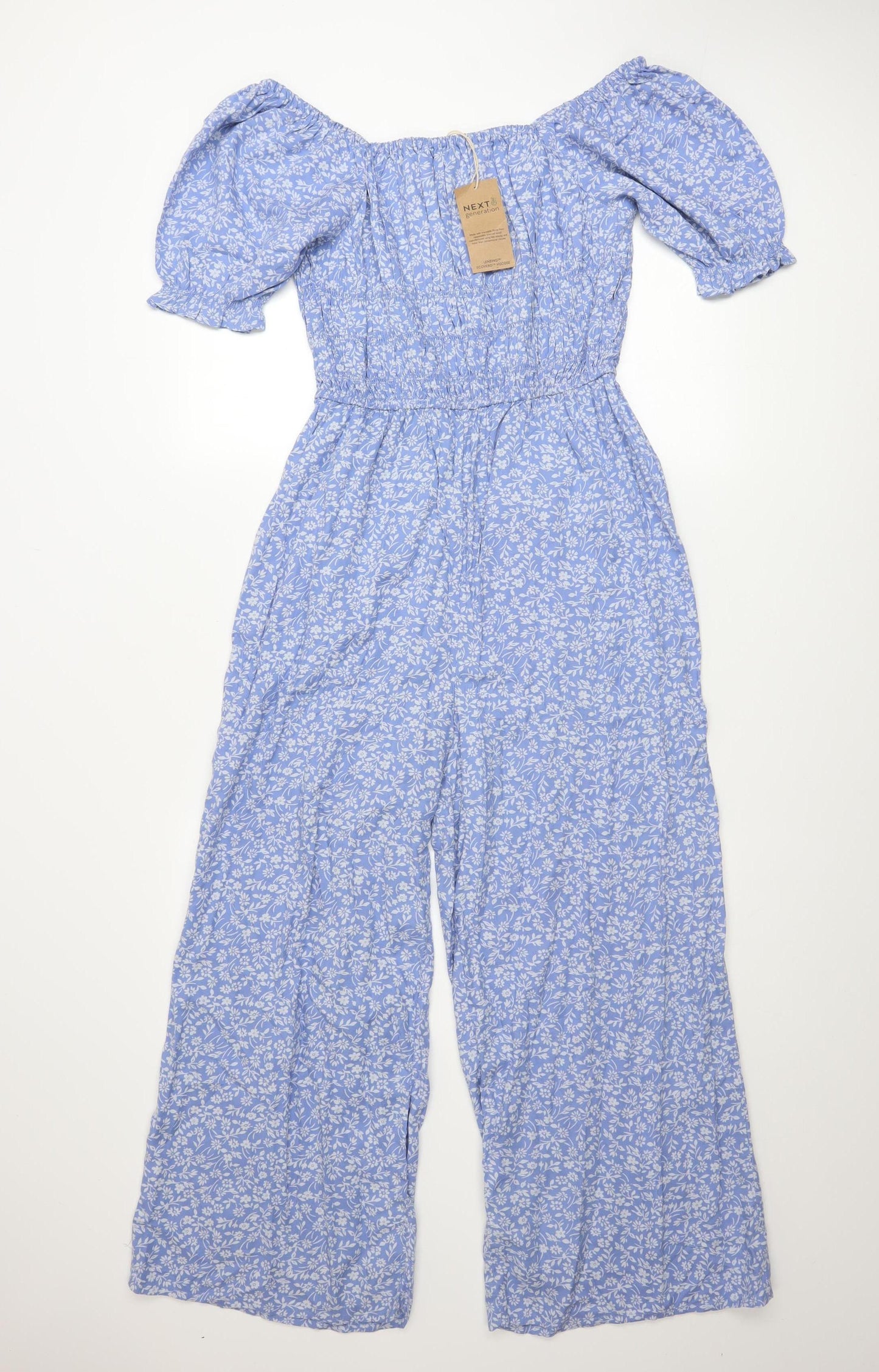 Next Girls Blue Floral Off Shoulder Jumpsuit Size 14 Years