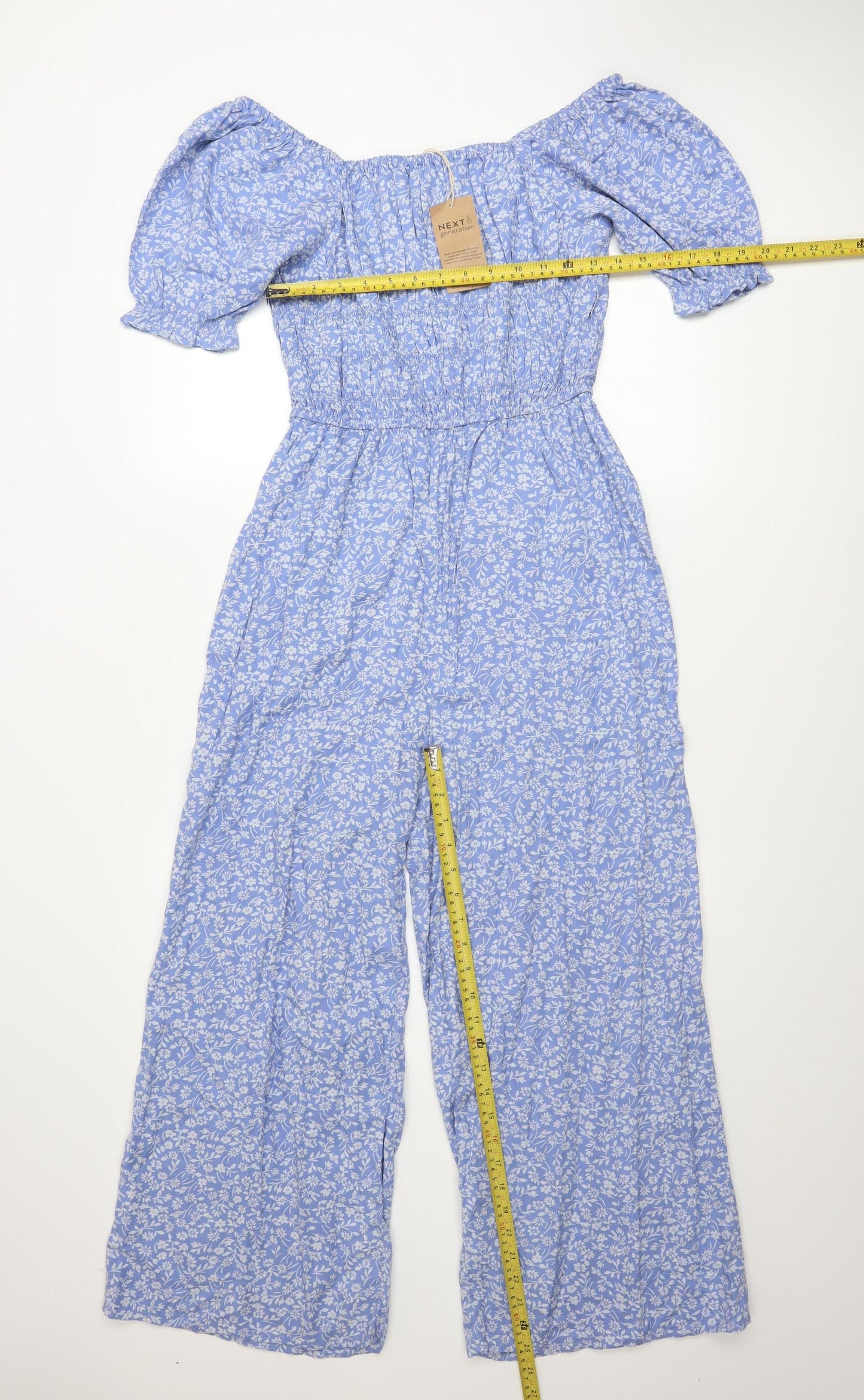 Next Girls Blue Floral Off Shoulder Jumpsuit Size 14 Years