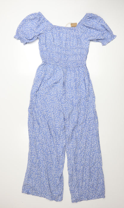 Next Girls Blue Floral Off Shoulder Jumpsuit Size 14 Years