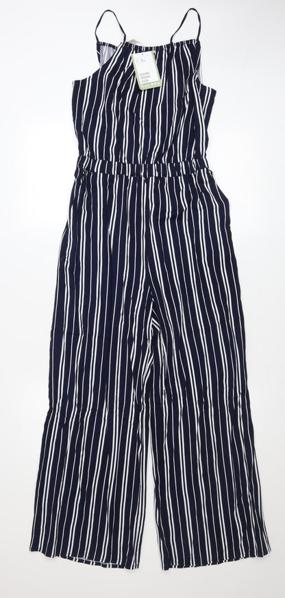 H&M Girls Navy Striped Jumpsuit 13-14 Years Viscose Summer Playsuit