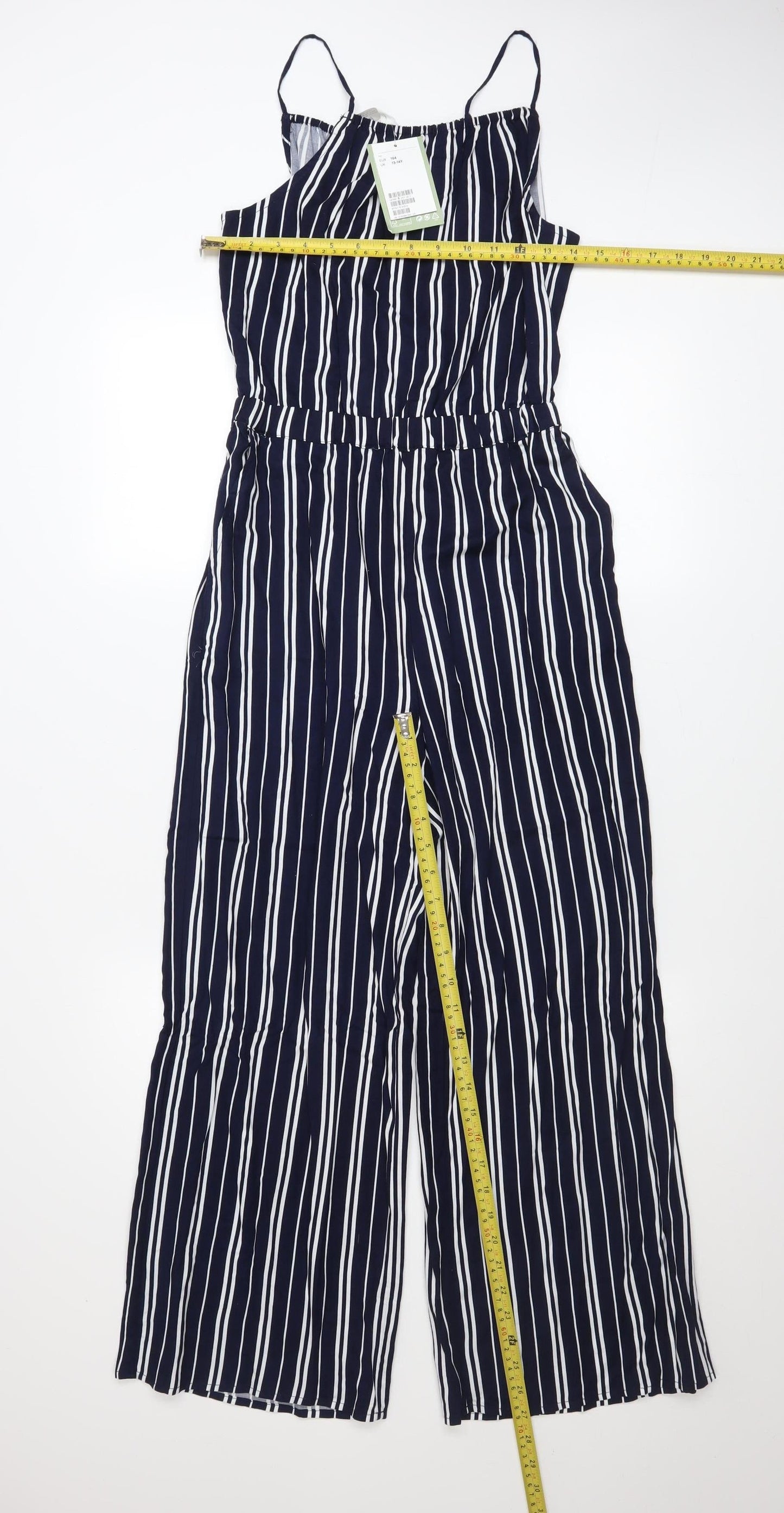 H&M Girls Navy Striped Jumpsuit 13-14 Years Viscose Summer Playsuit