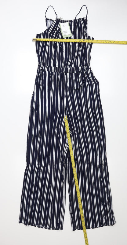 H&M Girls Navy Striped Jumpsuit 13-14 Years Viscose Summer Playsuit