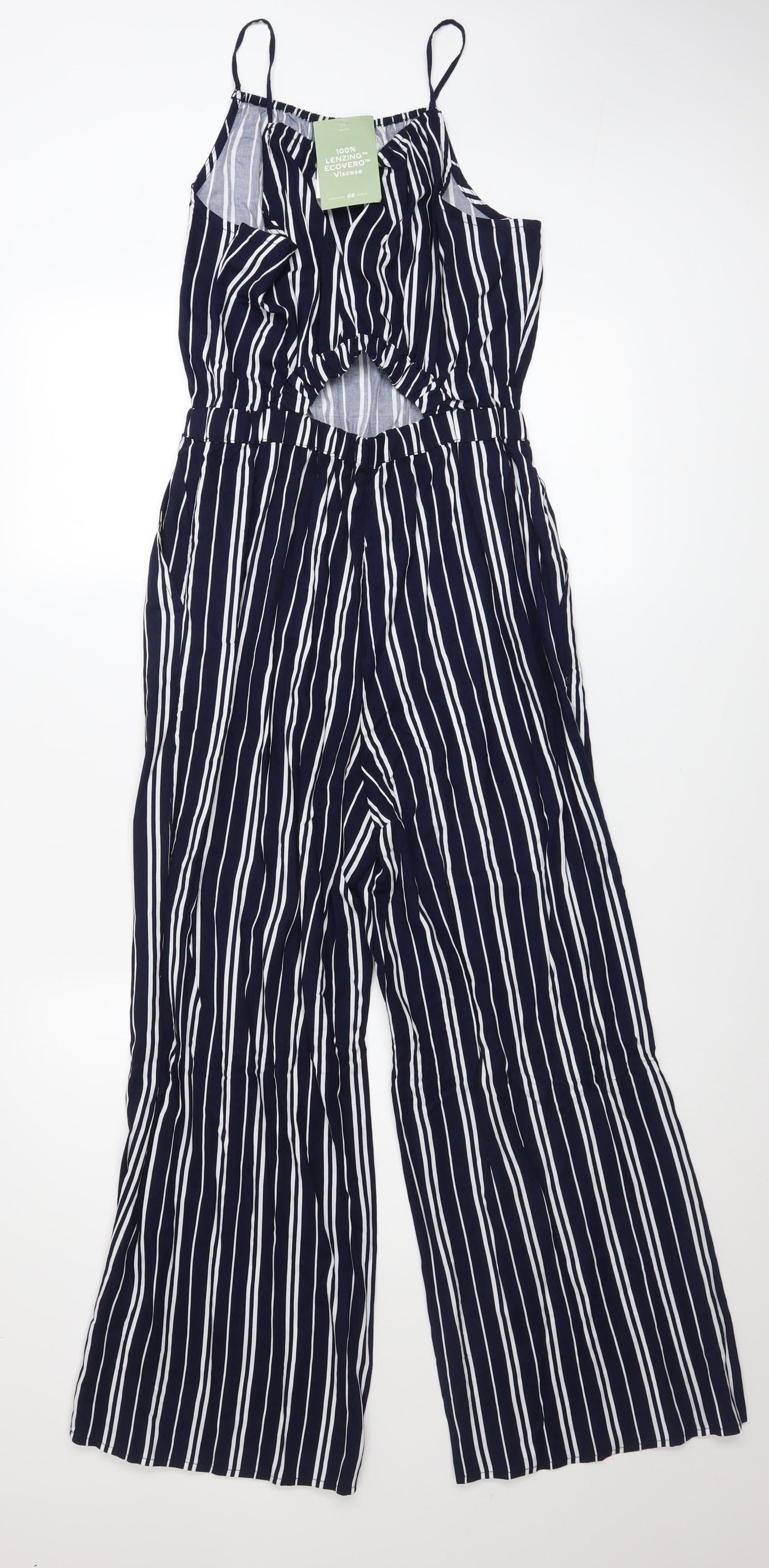 H&M Girls Navy Striped Jumpsuit 13-14 Years Viscose Summer Playsuit