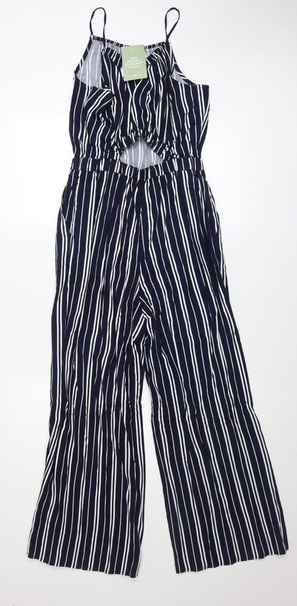 H&M Girls Navy Striped Jumpsuit 13-14 Years Viscose Summer Playsuit