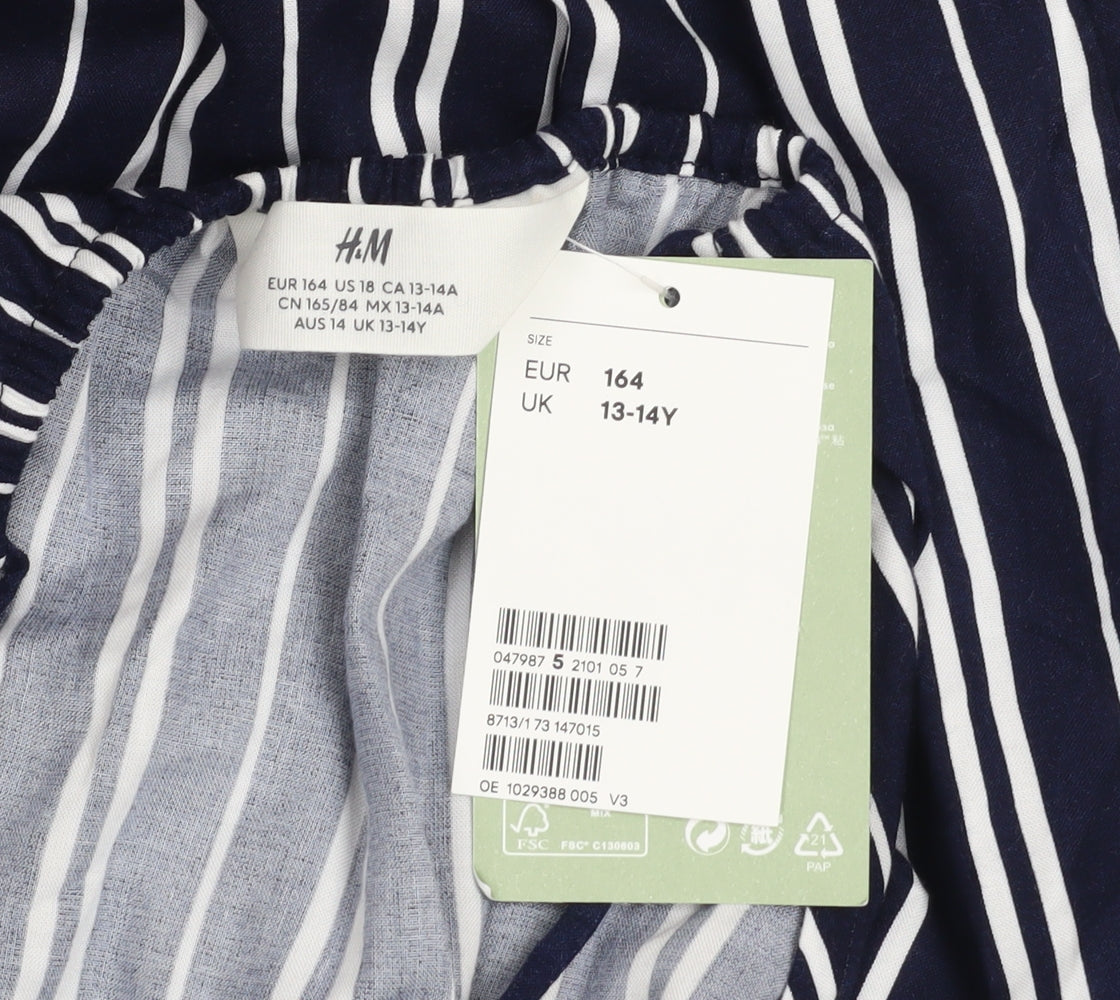 H&M Girls Navy Striped Jumpsuit 13-14 Years Viscose Summer Playsuit