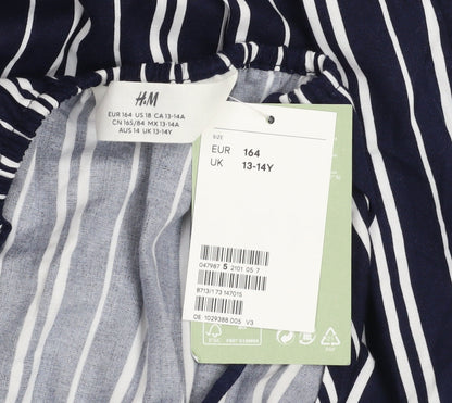H&M Girls Navy Striped Jumpsuit 13-14 Years Viscose Summer Playsuit