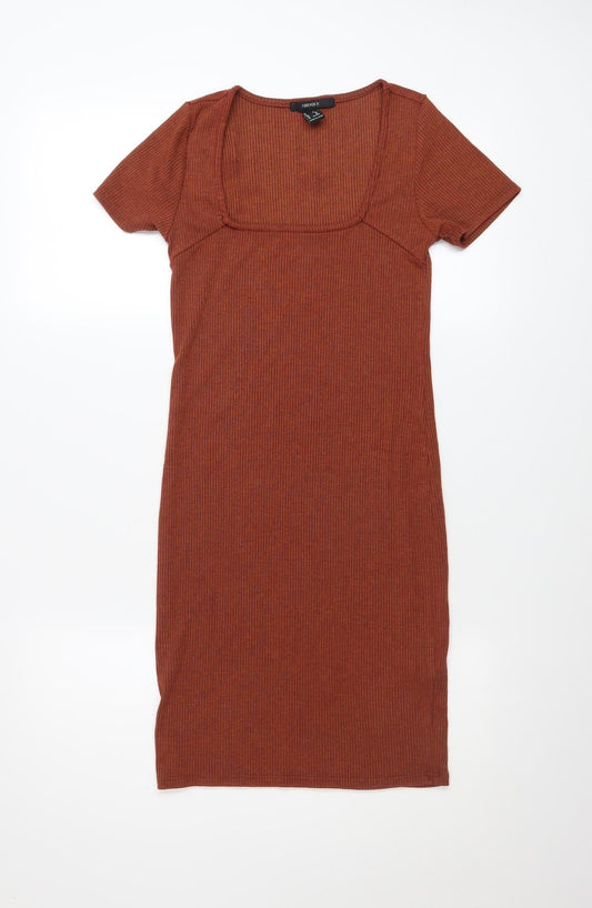 Forever 21 Women Brown Bodycon Knit Dress Size M Short Sleeve