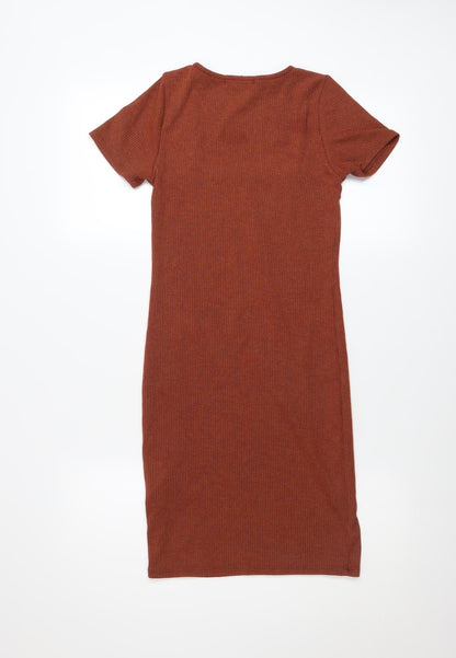 Forever 21 Women Brown Bodycon Knit Dress Size M Short Sleeve