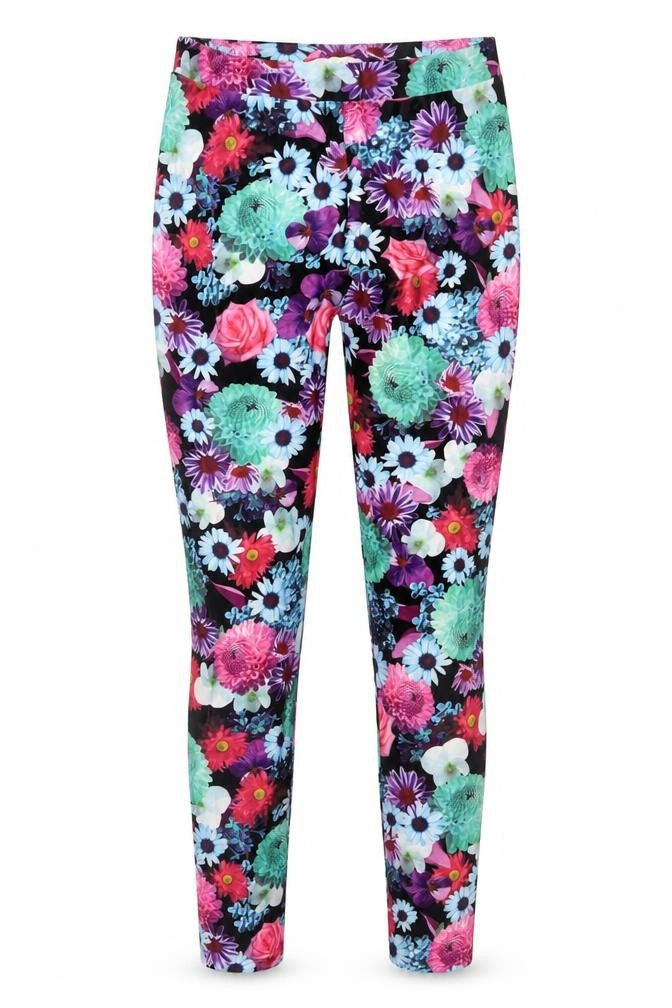 Front view of H&M girls’ multicoloured floral ankle leggings, size 14, years stretch polyester blend