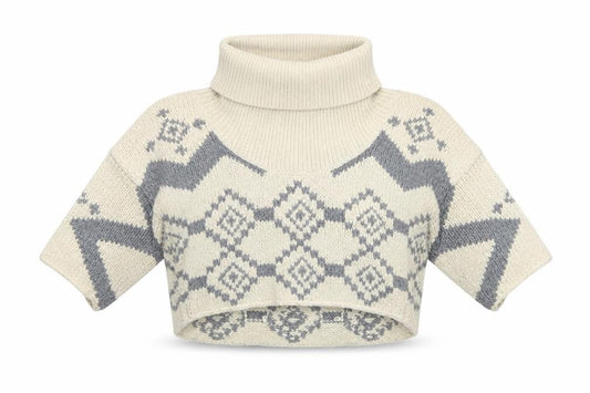 Front view of French Connection Women’s Ivory Chunky Roll Neck Geometric Jumper, size S