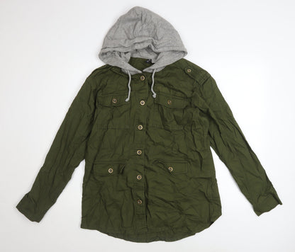 H&M Divided Women’s Green Cotton Military Hooded Jacket Size 10