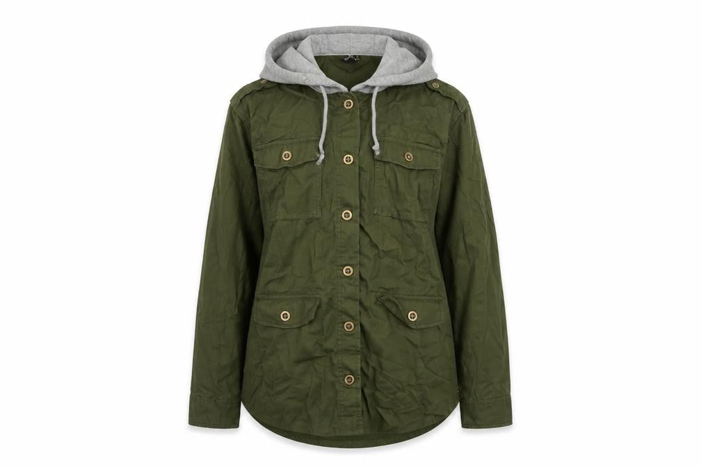 H&M Divided Women’s Green Cotton Military Hooded Jacket Size 10