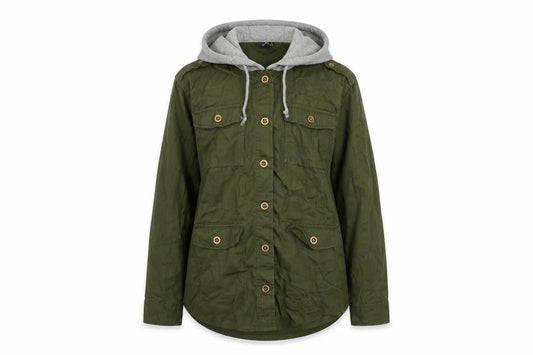 H&M Divided Women’s Green Cotton Military Hooded Jacket Size 10