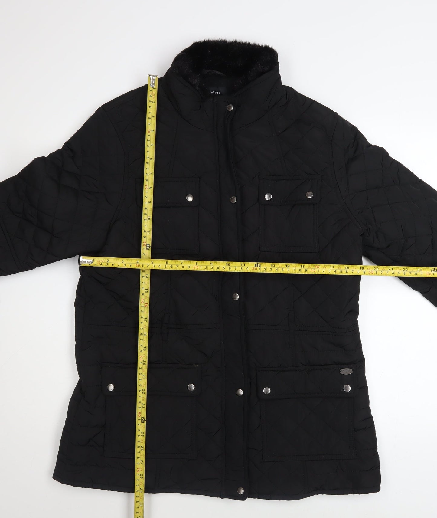 Firetrap Womens Black Quilted Mid-Length Jacket Size 14
