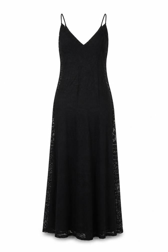 Front view of ASOS Women’s Black Lace Slip Dress UK 10 Long V-Neck Sleeveless