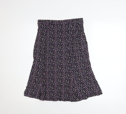 Hennes Womens Black Floral A-Line Viscose Stretch Midi Skirt Size S