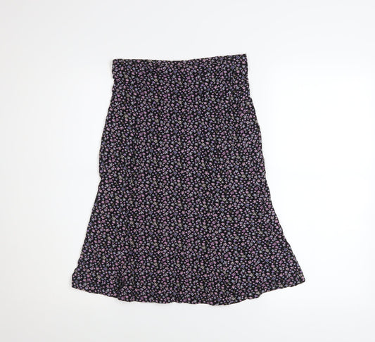 Hennes Womens Black Floral A-Line Viscose Stretch Midi Skirt Size S