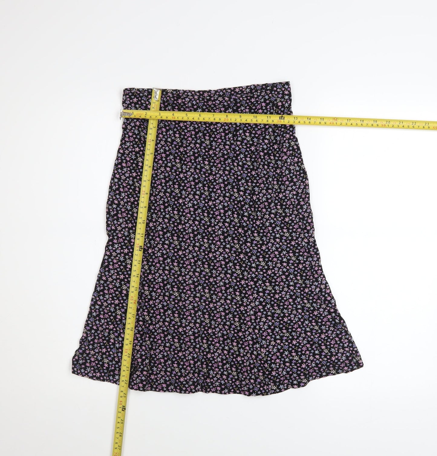 Hennes Womens Black Floral A-Line Viscose Stretch Midi Skirt Size S