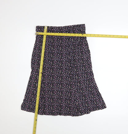 Hennes Womens Black Floral A-Line Viscose Stretch Midi Skirt Size S