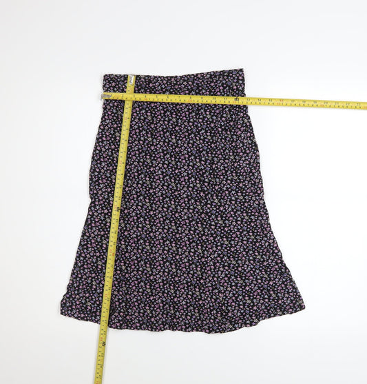 Hennes Womens Black Floral A-Line Viscose Stretch Midi Skirt Size S