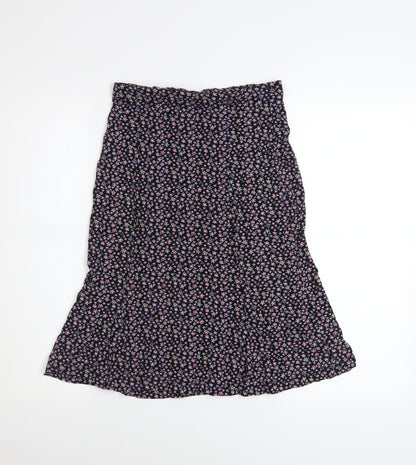 Hennes Womens Black Floral A-Line Viscose Stretch Midi Skirt Size S