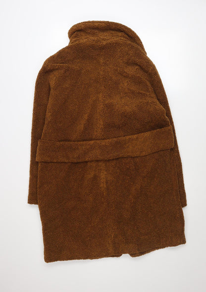 Next Women Brown Long Teddy Overcoat Size 14 Lined Polyester Coat