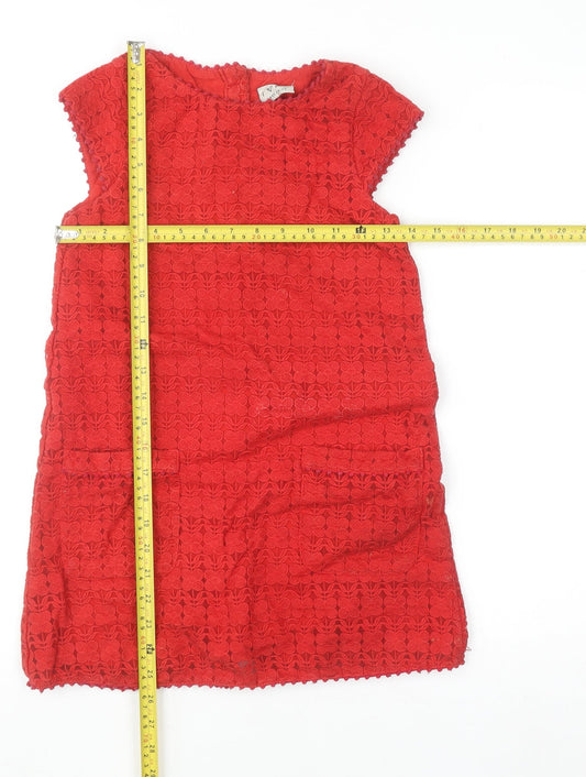 Next Girls Red Lace Shift Dress 9 Years Knee Length Cap Sleeve