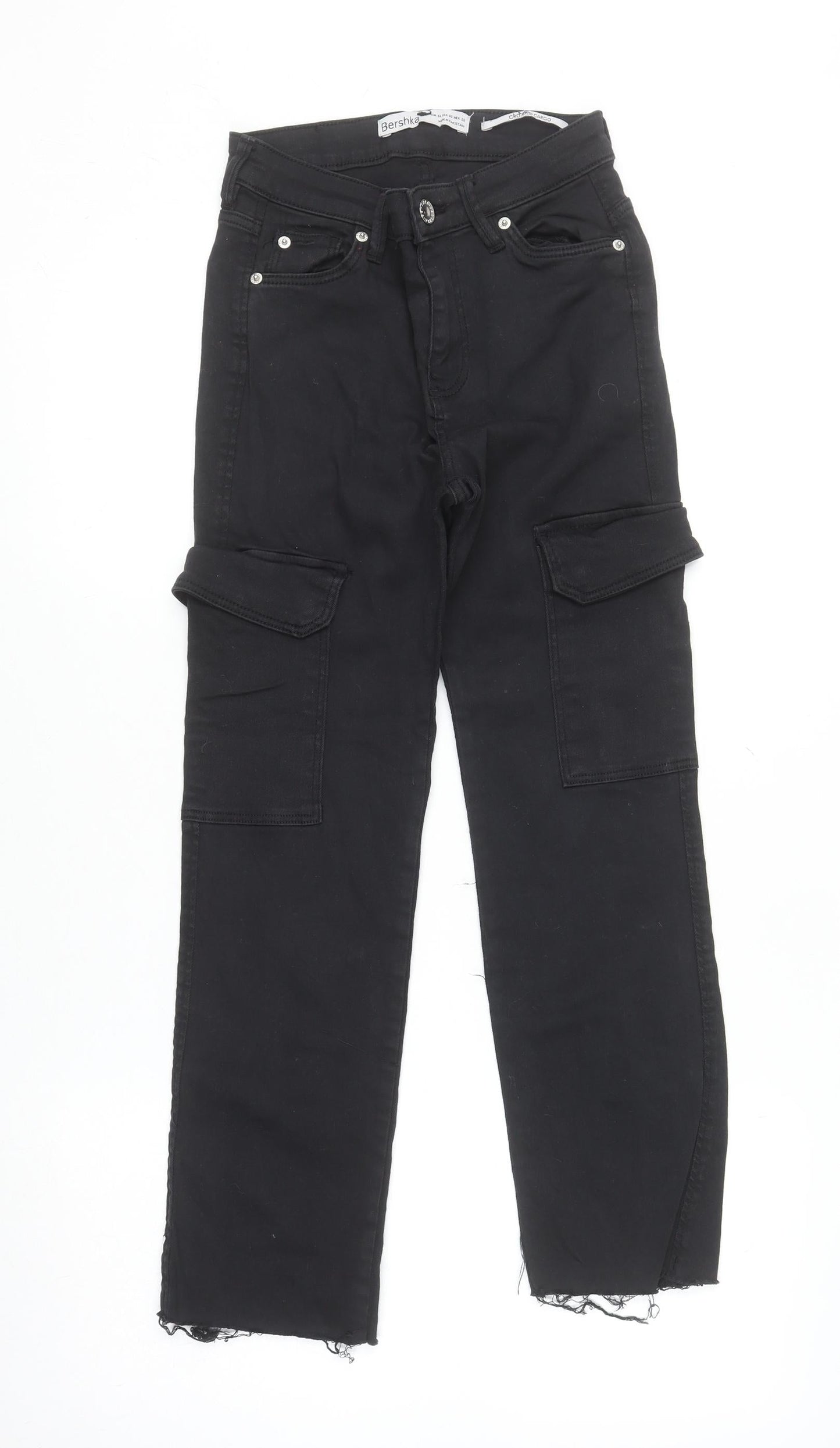 Womens UK Size 4 Bershka Slim Fit Cargo Black Jeans