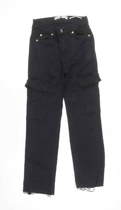 Womens UK Size 4 Bershka Slim Fit Cargo Black Jeans