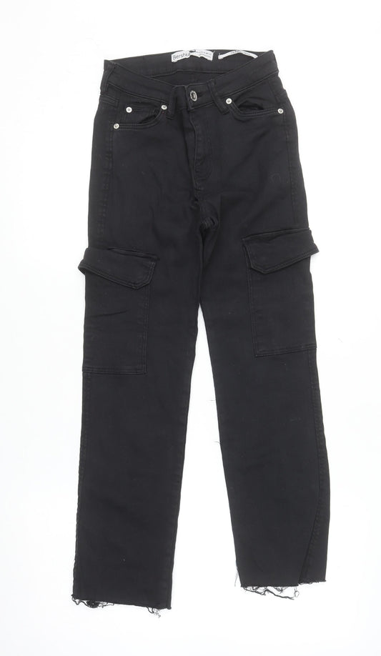 Womens UK Size 4 Bershka Slim Fit Cargo Black Jeans