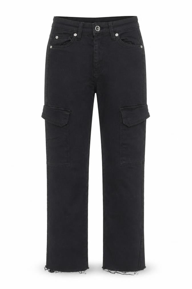 Womens UK Size 4 Bershka Slim Fit Cargo Black Jeans