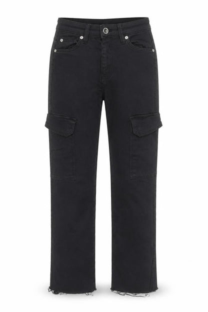 Womens UK Size 4 Bershka Slim Fit Cargo Black Jeans