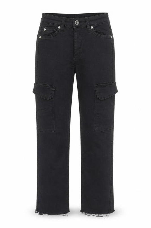 Womens UK Size 4 Bershka Slim Fit Cargo Black Jeans