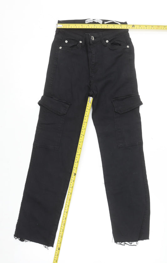Womens UK Size 4 Bershka Slim Fit Cargo Black Jeans