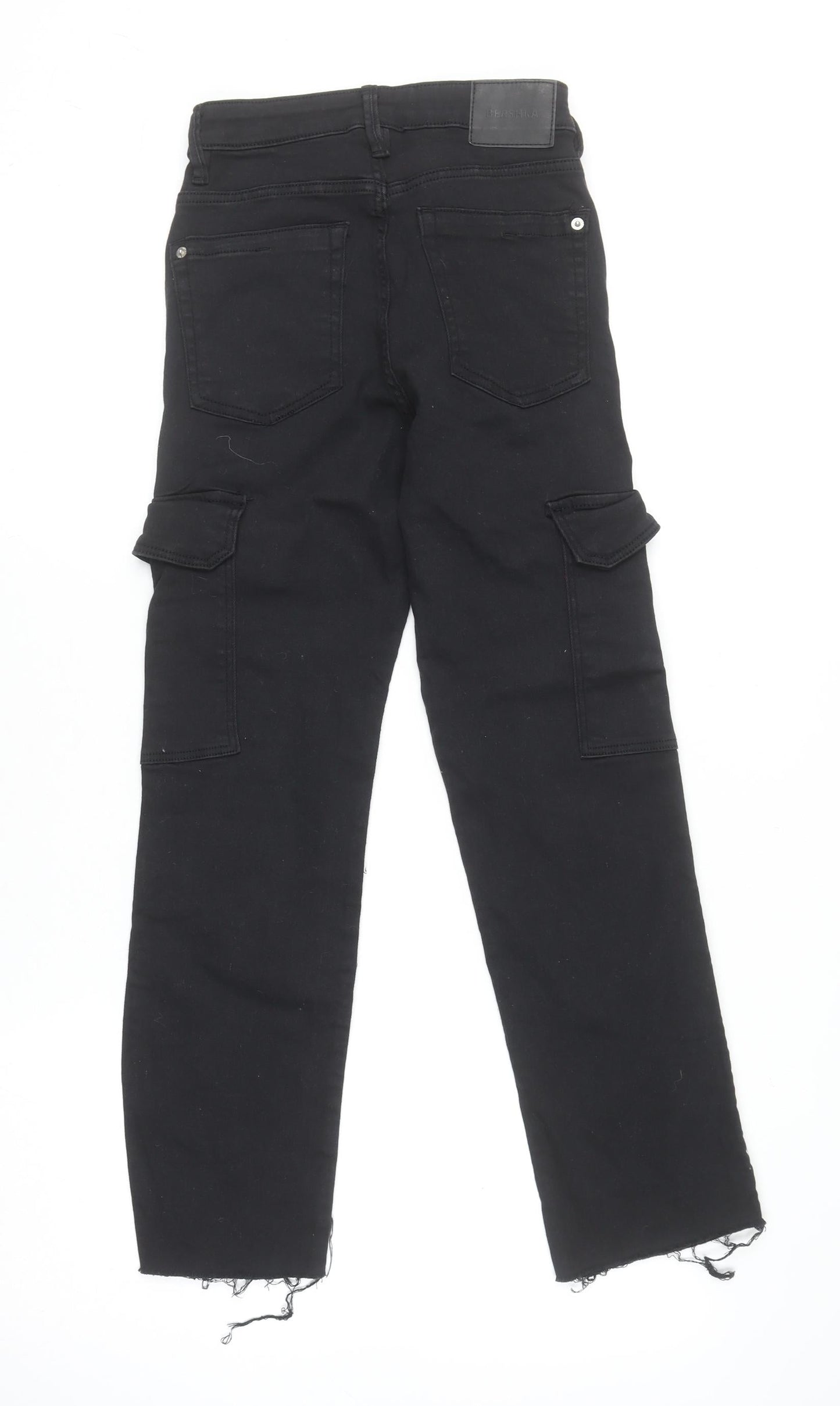 Womens UK Size 4 Bershka Slim Fit Cargo Black Jeans