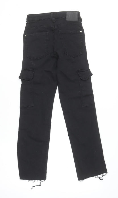 Womens UK Size 4 Bershka Slim Fit Cargo Black Jeans