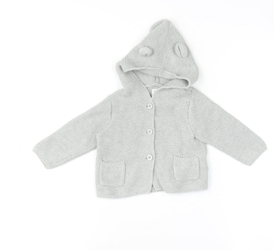 Baby Gap Grey Cotton Hooded Cardigan with Bear Ears 3-6 Months