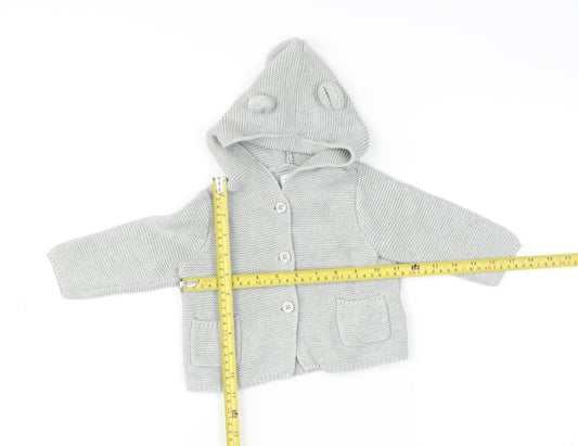 Baby Gap Grey Cotton Hooded Cardigan with Bear Ears 3-6 Months