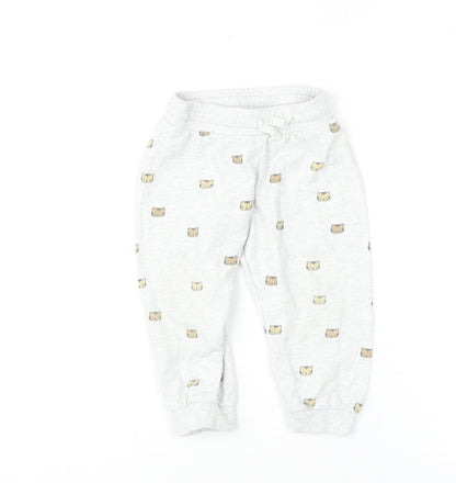 H&M Unisex Baby Grey Bear Print Cotton Jogger Trousers 18-24 Months