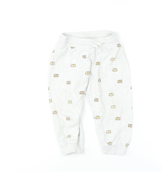 H&M Unisex Baby Grey Bear Print Cotton Jogger Trousers 18-24 Months