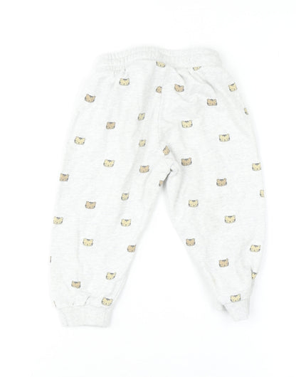 H&M Unisex Baby Grey Bear Print Cotton Jogger Trousers 18-24 Months