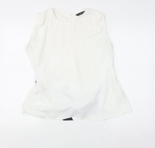 Zara Basic Women's White Sleeveless Bow Tie Blouse UK 12