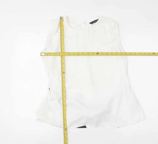 Zara Basic Women's White Sleeveless Bow Tie Blouse UK 12