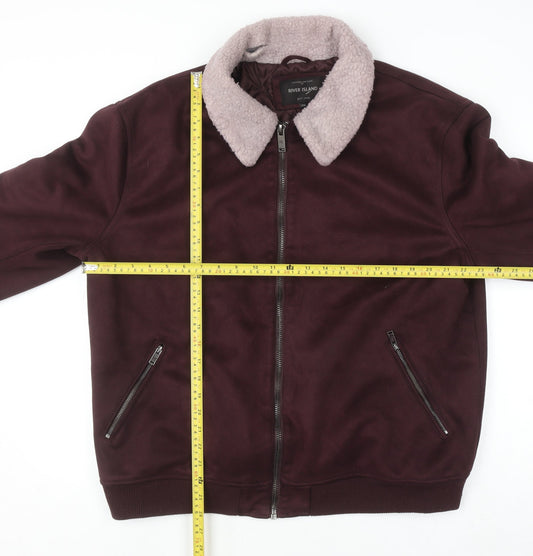 River Island Men's Brown Faux Shearling Collar Bomber Jacket Size 2XL