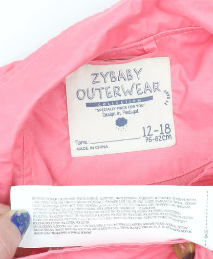 ZY Baby Pink Girls Double Breasted Trench Coat 12-18 Months Polyester Cotton