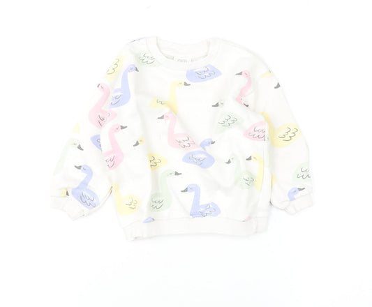 Zara Unisex Baby Multicoloured Swan Print Cotton Pullover Jumper 18-24 Months