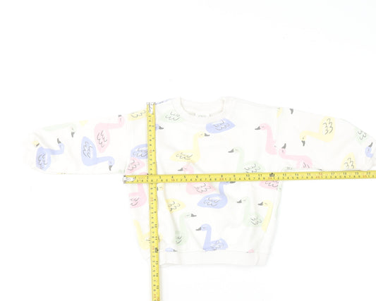 Zara Unisex Baby Multicoloured Swan Print Cotton Pullover Jumper 18-24 Months