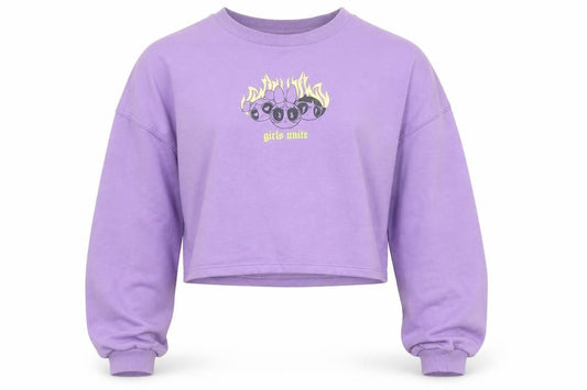 H&M Girls Purple Crop Jumper 11-12 Years Pullover Cotton Blend 'Girls Unite'