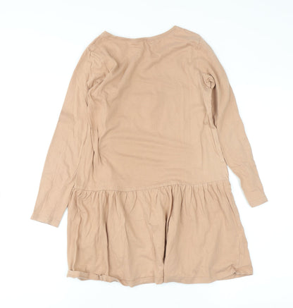 H&M Girls Beige Long Sleeve Cotton Skater Dress 9-10 Years Ballet Bunny Print